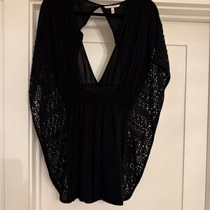 Victoria's Secret Black Swim Coverup with Textured Fabric and Plunging Neckline